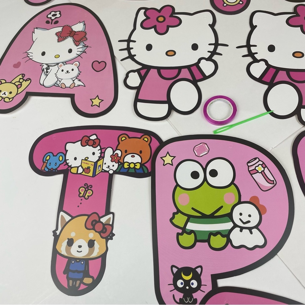 Hello Kitty Birthday Party Decor Set 51pcs Pink Banner Balloons Tablecloth - Picture 7 of 12